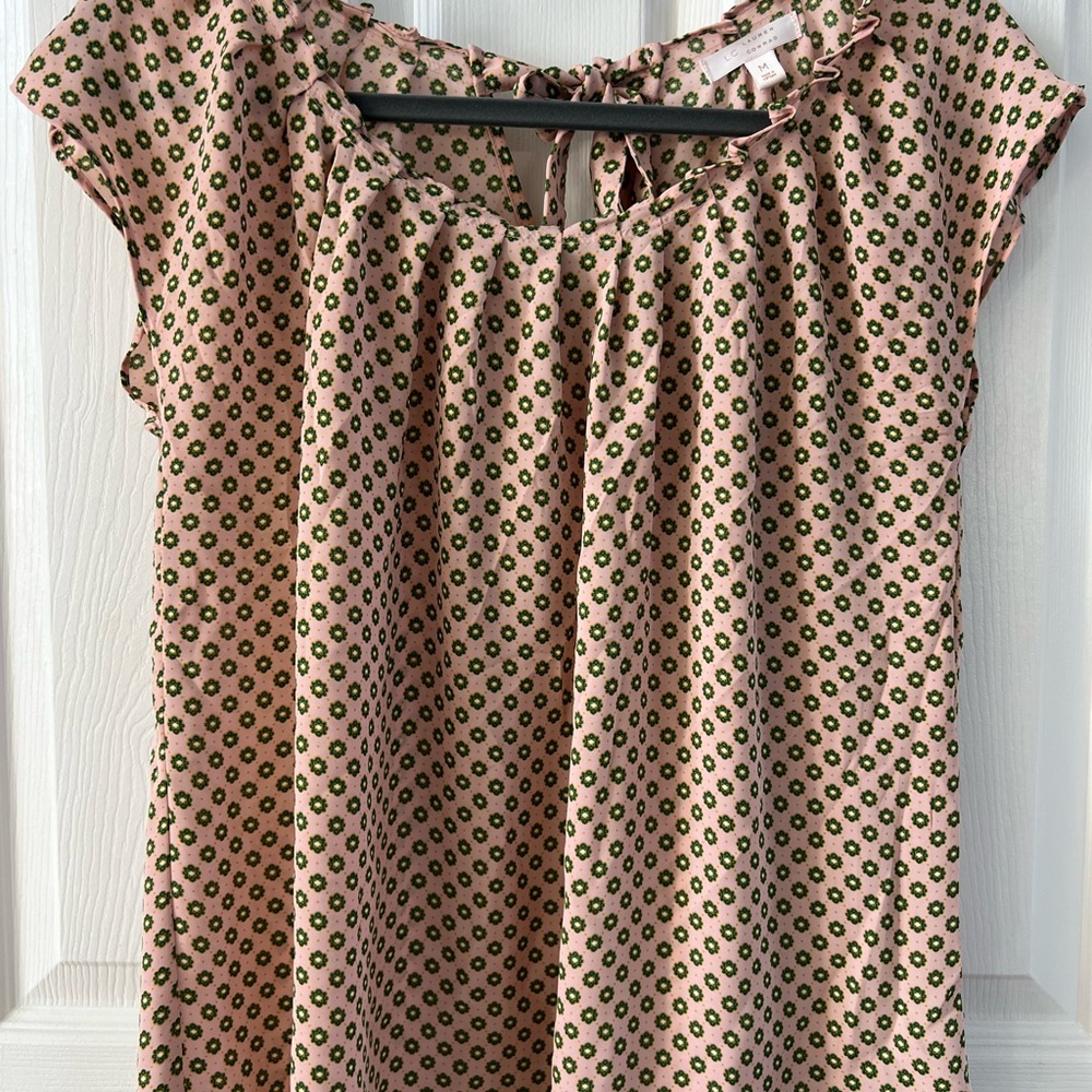 LC Lauren Conrad Pink and Green Cap Sleeve Blouse